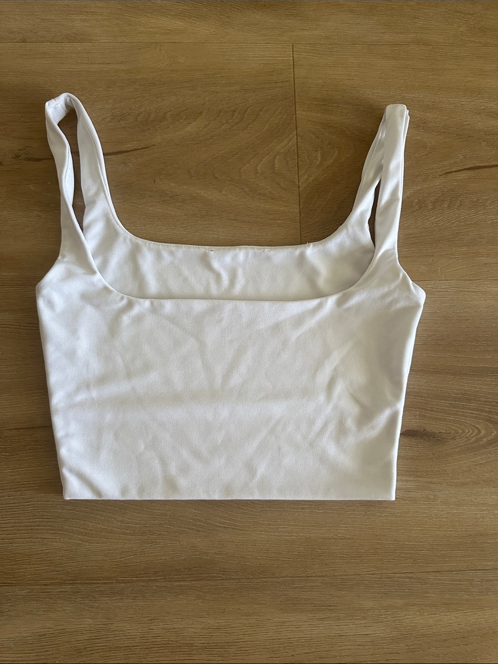 White Square Neck Crop Tank Top - Women
